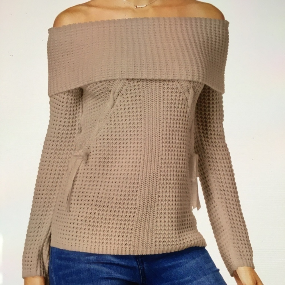 Ohmg Dusty Rose Pullover Knit Cowl Turtle Neck Lace Up Ribbon Sweater Blouse M - Picture 11 of 11